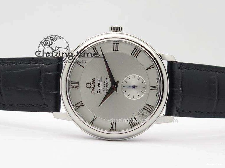 0205 Flexible De Ville MK 1:1 Best Edition SS White Dial On Black Leather Asian Seagull T1701 (Sec@6) 8244